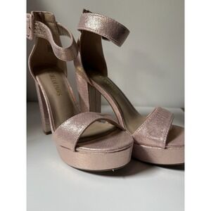 DREAM PAIRS Women's Hi-Lo High Heel Platform Pump Sandals, Size 6.5 Pink Glitter